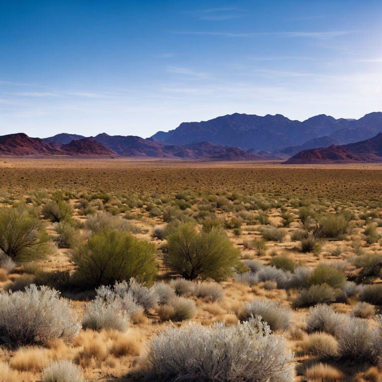 Desert Landscape with Blue Sky and Mountain Range