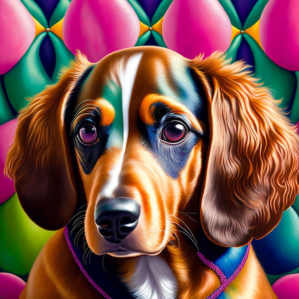 Colorful Dog Portrait Against Psychedelic Background