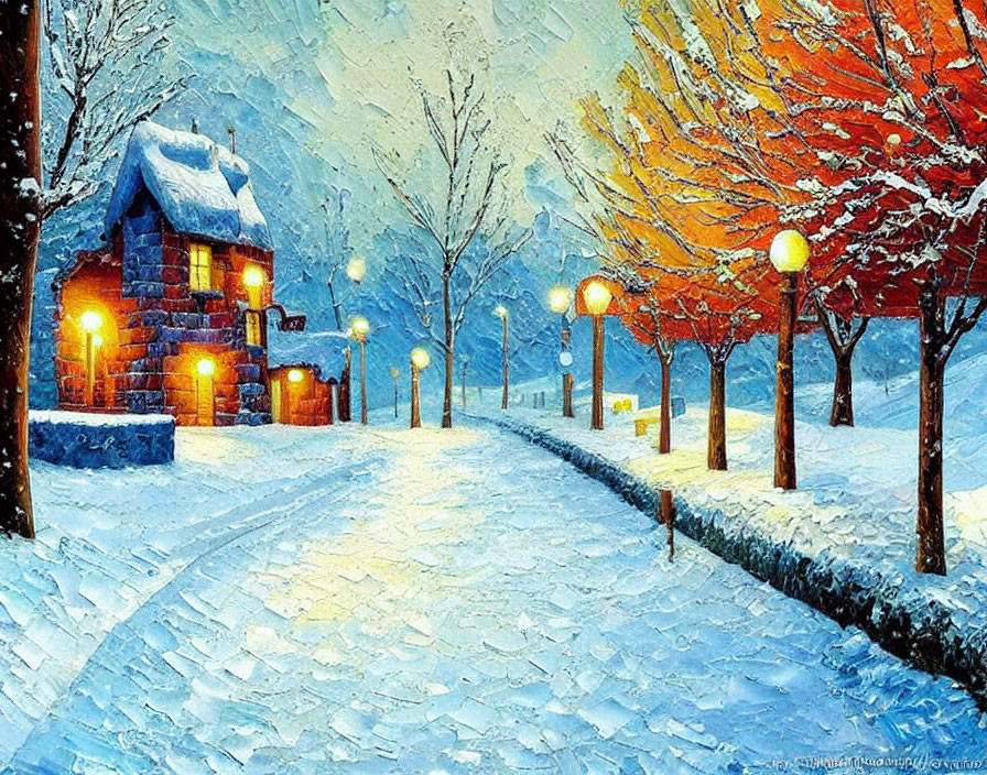 Village Snow - Palette Knife