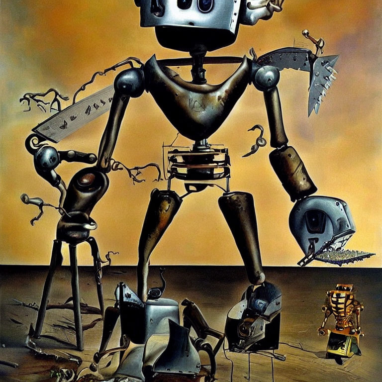 Anthropomorphic Robots in Surreal Ochre Background