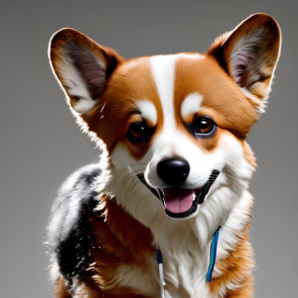 Detailed Digital Illustration of Smiling Corgi with Blue Collar