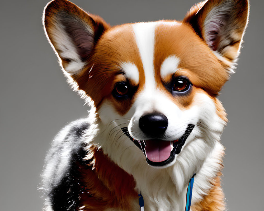 Detailed Digital Illustration of Smiling Corgi with Blue Collar