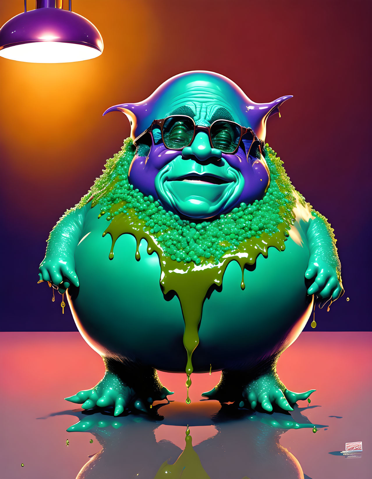 Colorful anthropomorphic creature with green and blue scheme and unique textures.