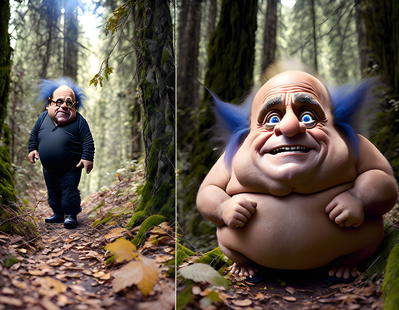 Real Person vs. Caricature: Exaggerated Features in Forest Setting