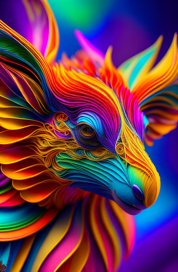 Colorful Stylized Animal Art with Flowing Lines and Psychedelic Hues