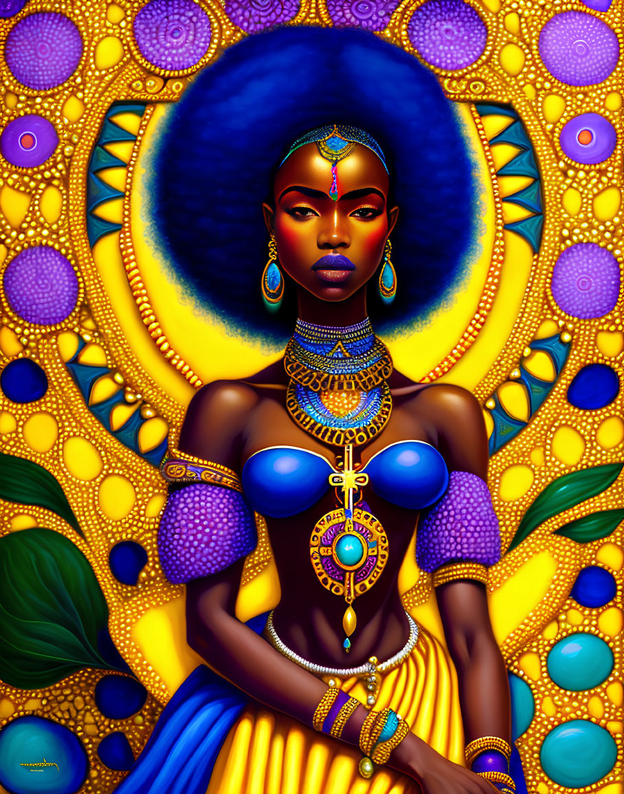 Colorful Digital Artwork of Woman in African Jewelry