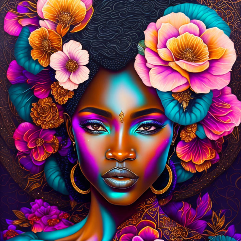 Colorful Woman Illustration with Flower Adornments