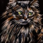 Colorful digital artwork of a cat with ornate details on dark background