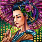 Vibrant neon colors and butterfly motifs in a woman's face artwork