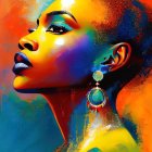 Colorful Abstract Portrait of Woman with Celestial Earrings