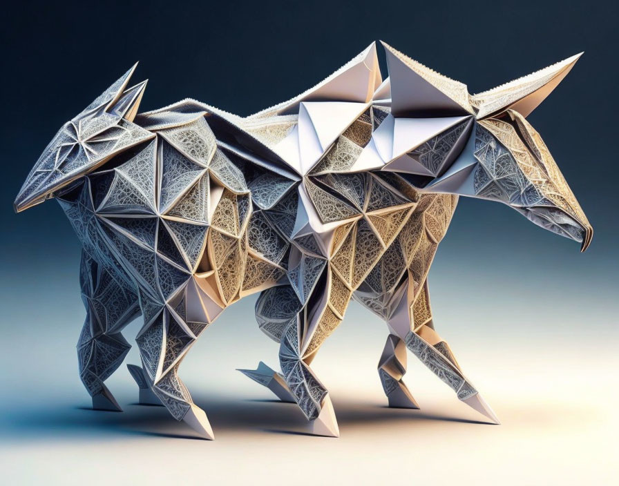 Geometric Bull Sculpture with Polygonal Structure