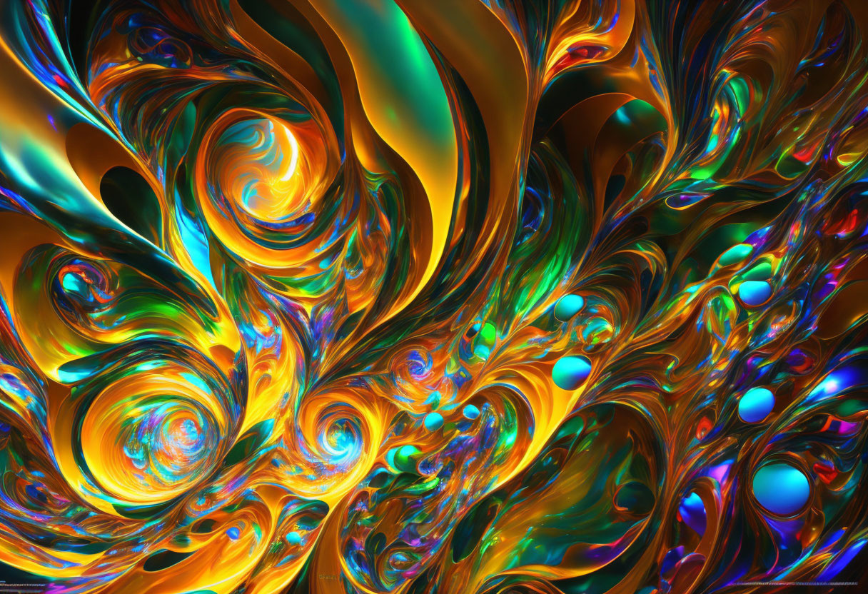 Colorful Abstract Fractal Art with Metallic Swirls