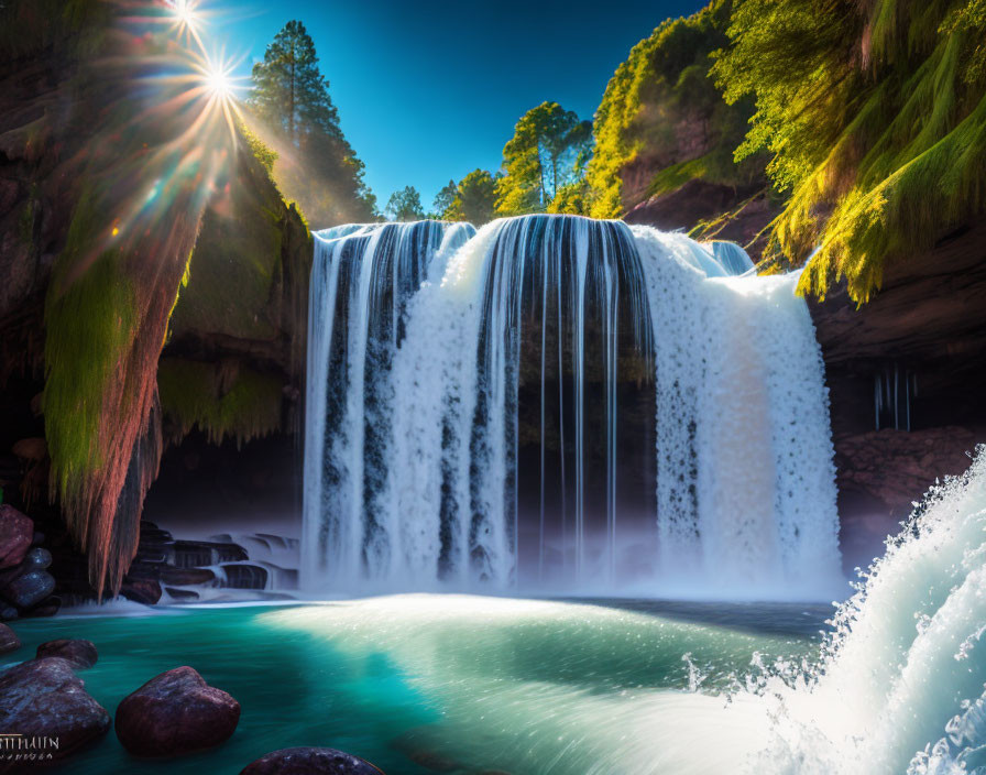 Scenic waterfall cascading over rocky ledge into serene pool