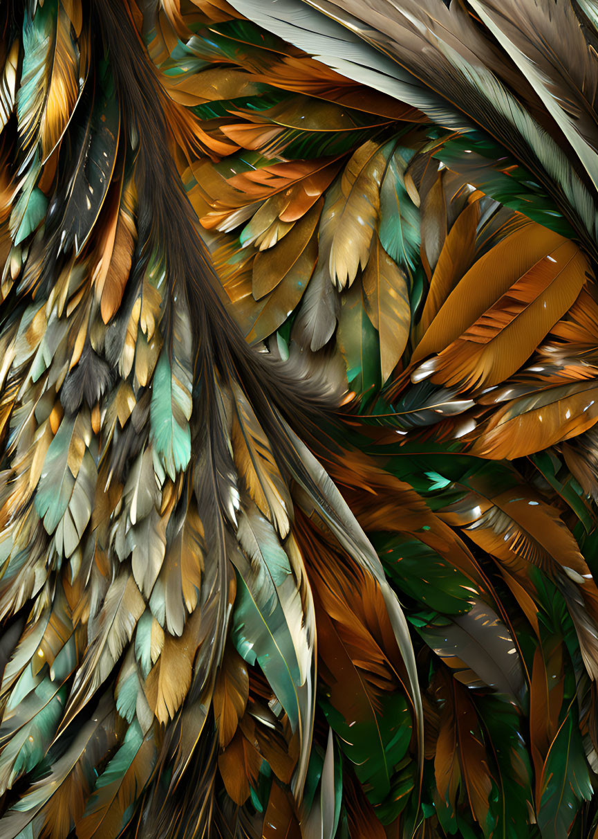 Detailed Close-Up of Multicolored Bird Feathers