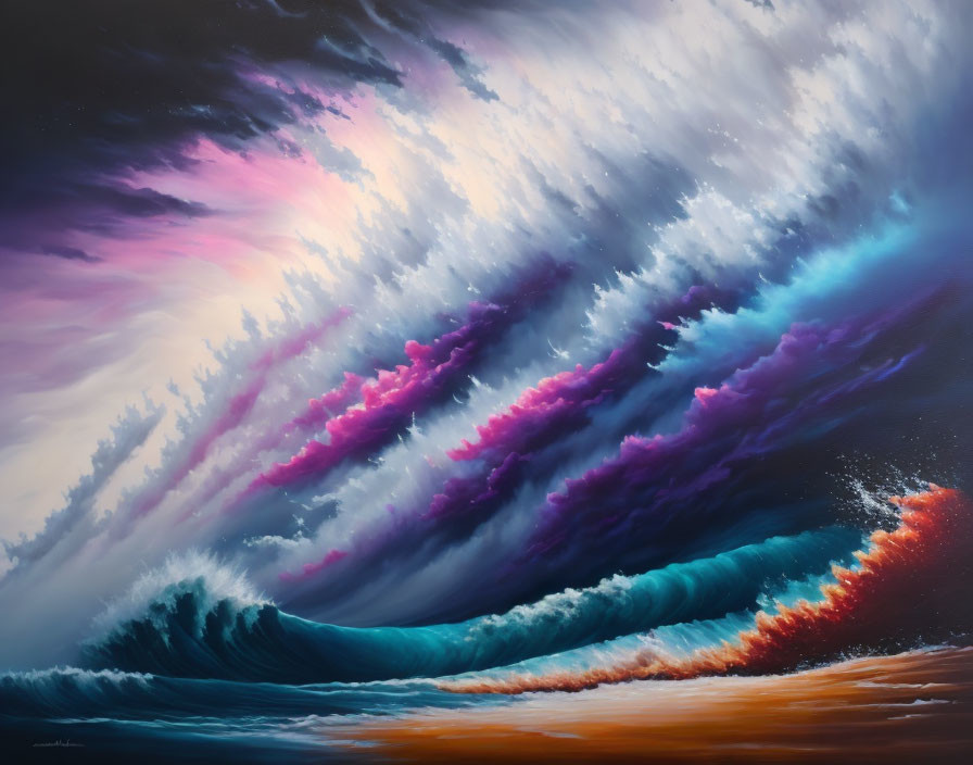 Dynamic Ocean Wave Painting with Vibrant Colors