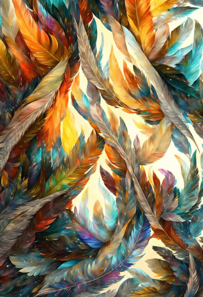 Colorful Feather Digital Art with Swirling Pattern