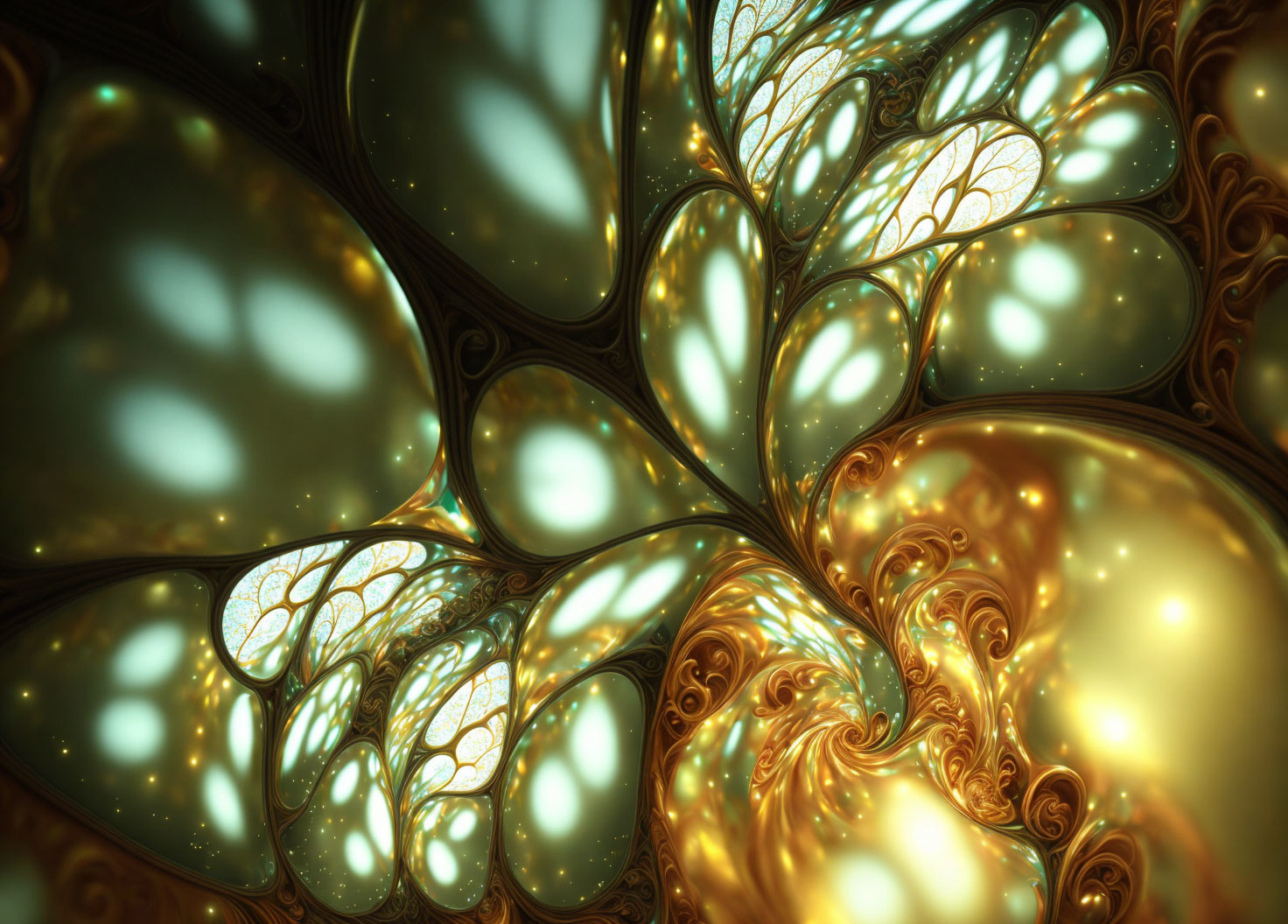 Intricate golden swirls in glowing fractal pattern