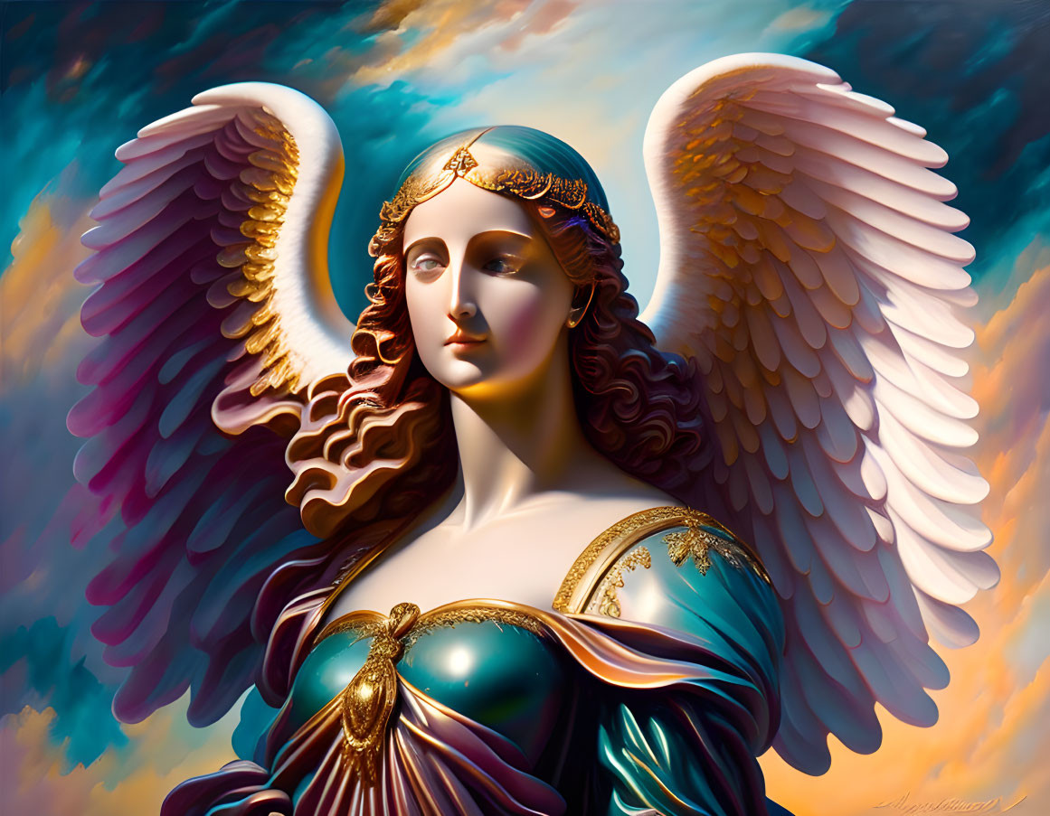 Colorful Angel Artwork with Serene Face and Ornate Clothing