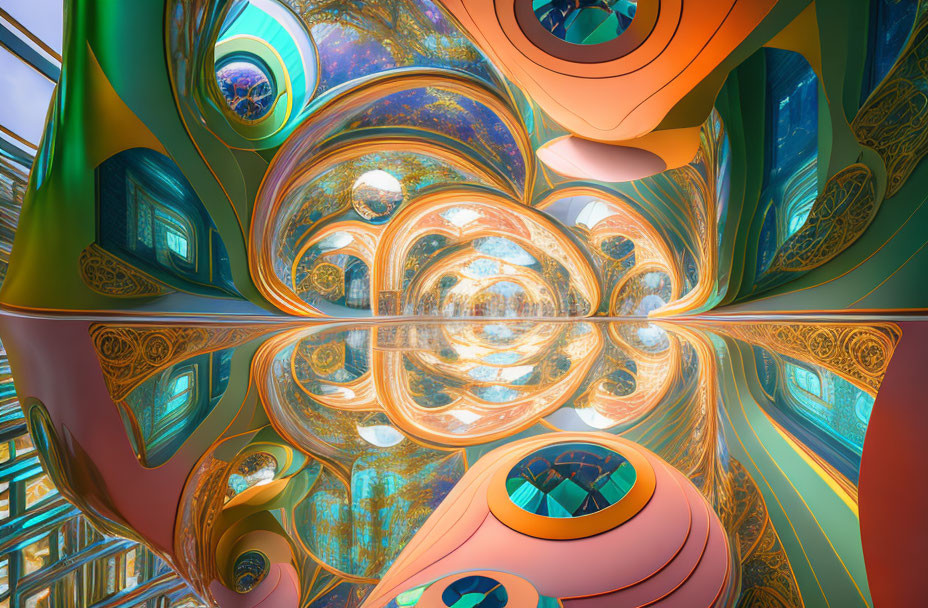 Colorful Surreal Fractal Image with Reflective Surfaces