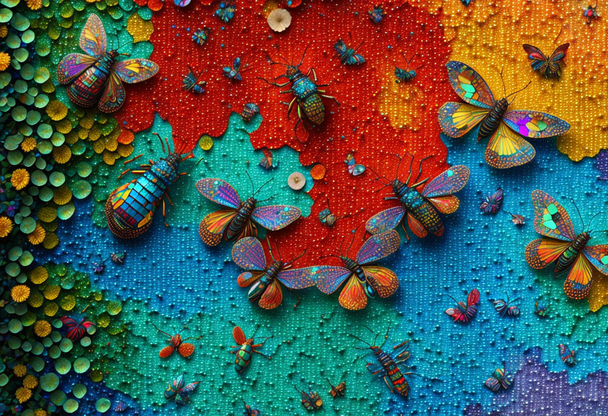 Colorful Bejeweled Insects on Gradient Background