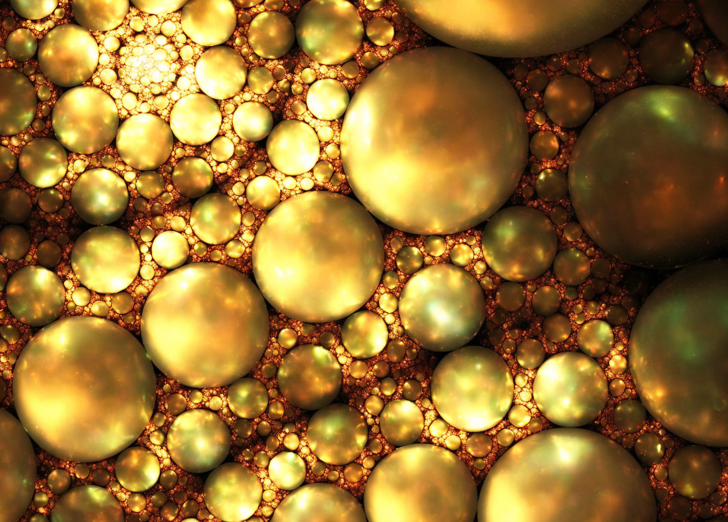 Abstract Fractal Image: Golden Spheres Pattern