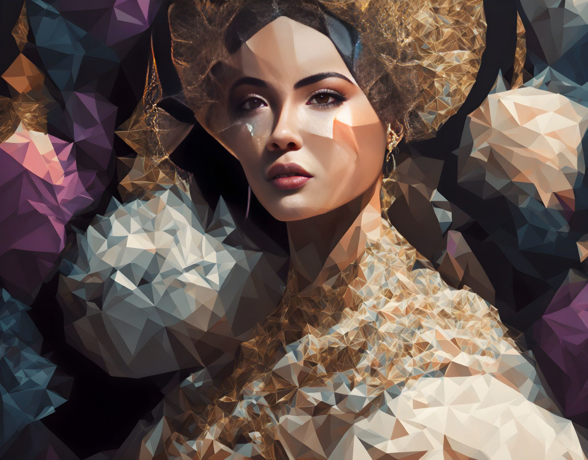 Geometric low-poly digital portrait of a woman