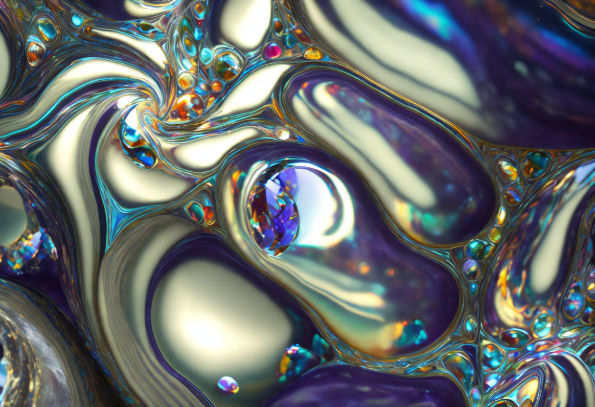 Colorful iridescent soap bubbles with swirling patterns and light reflections.