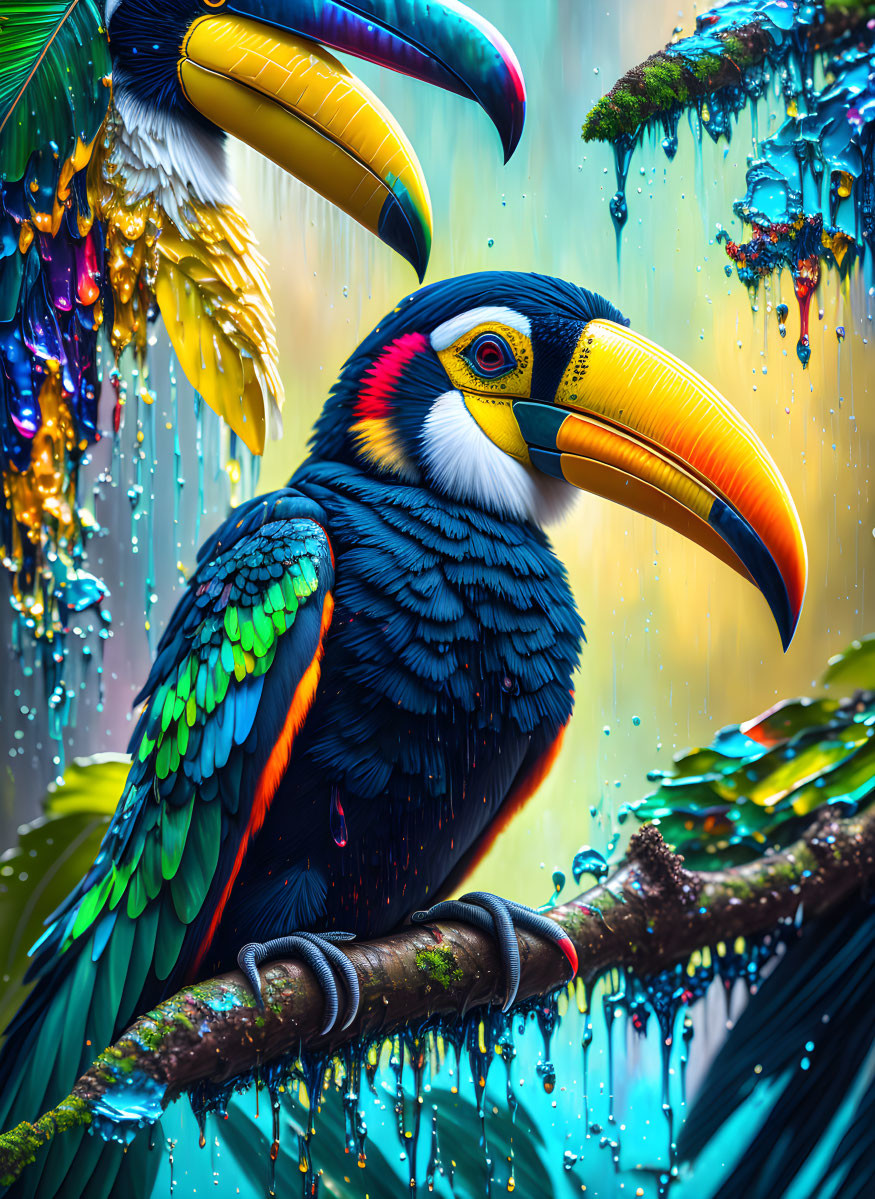 Colorful toucan perched in lush tropical setting