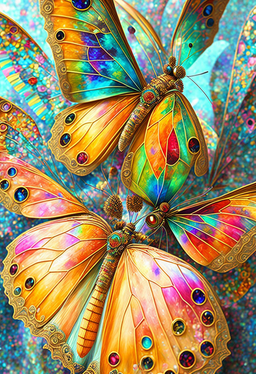 Colorful Butterfly Artwork with Jewel-Toned Wings and Shimmering Spots