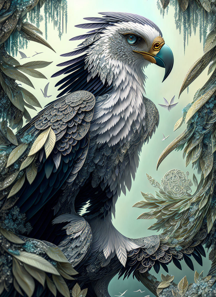 Detailed illustration of majestic eagle in fantasy setting