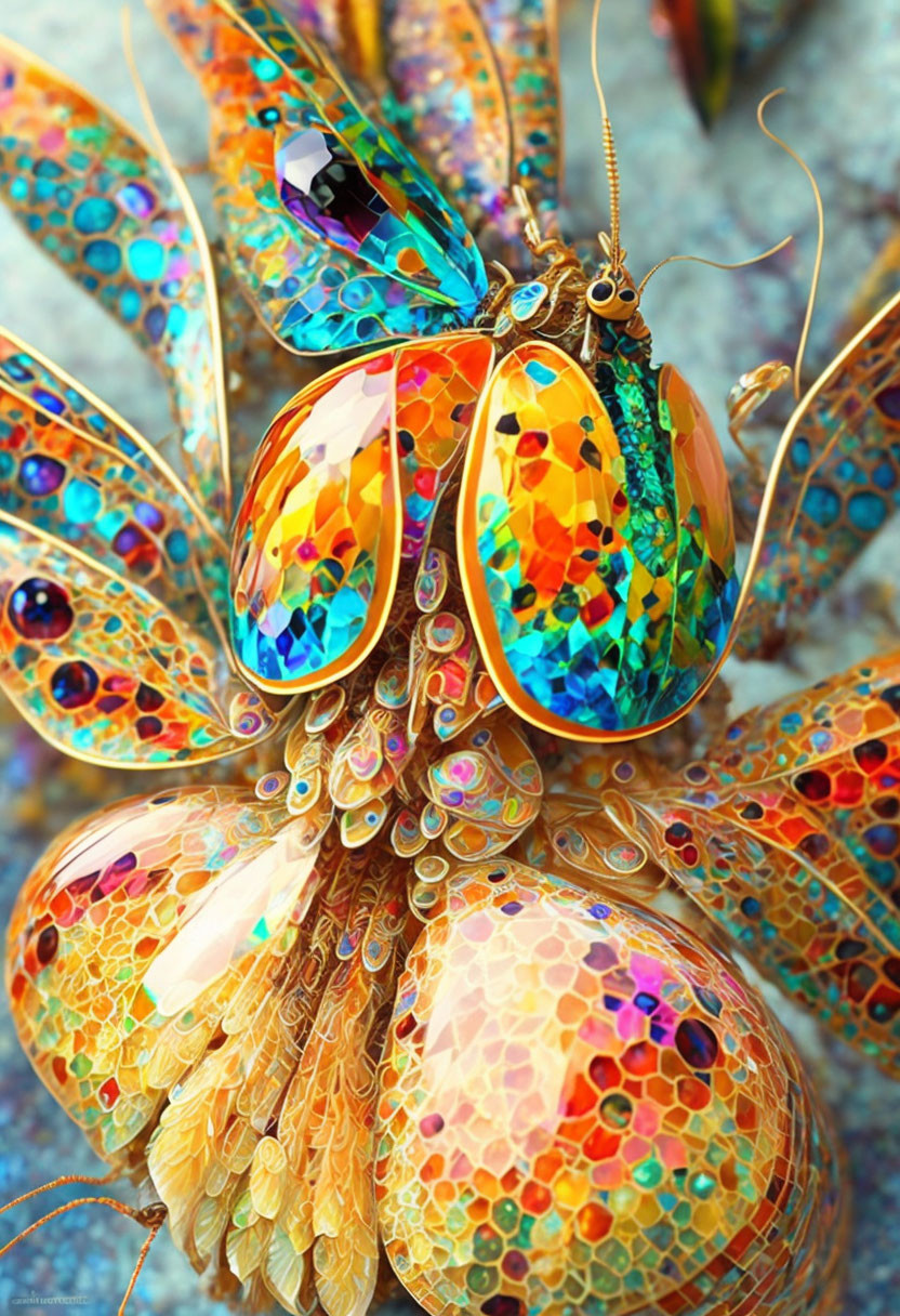 Colorful Digital Illustration: Butterfly with Intricate Jewel-like Patterns