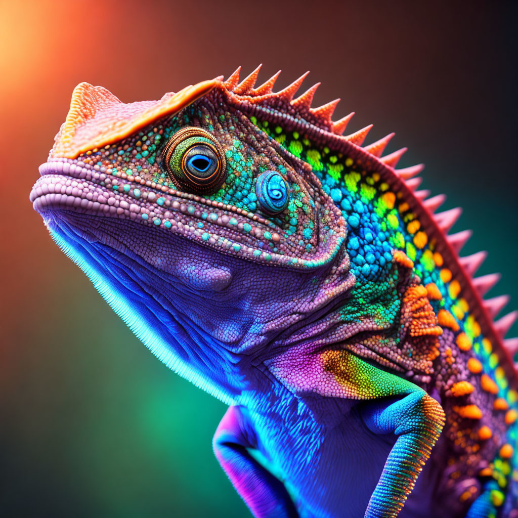 Colorful Chameleon Close-Up on Gradient Background