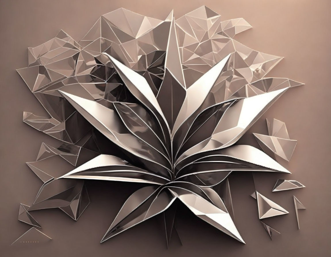 Geometric 3D rendering of a crystalline flower in brown and beige