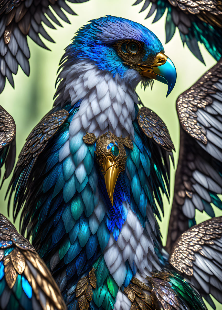 Detailed Digital Illustration of Majestic Bird with Blue and White Feathers