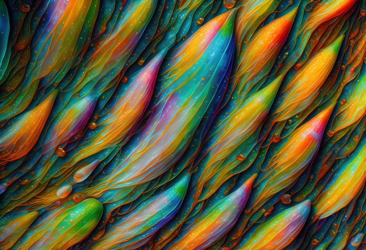 Abstract Wavy Patterns: Vibrant Digital Art with Glossy, Textured Surface