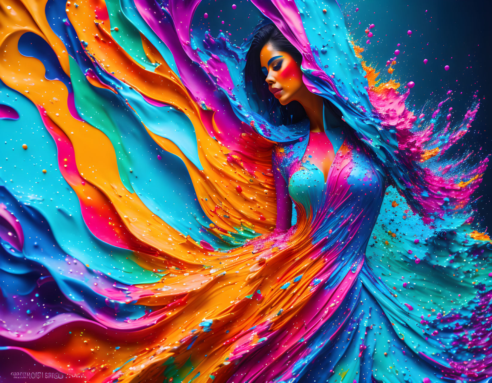 Colorful Digital Artwork of Woman in Swirling Flow