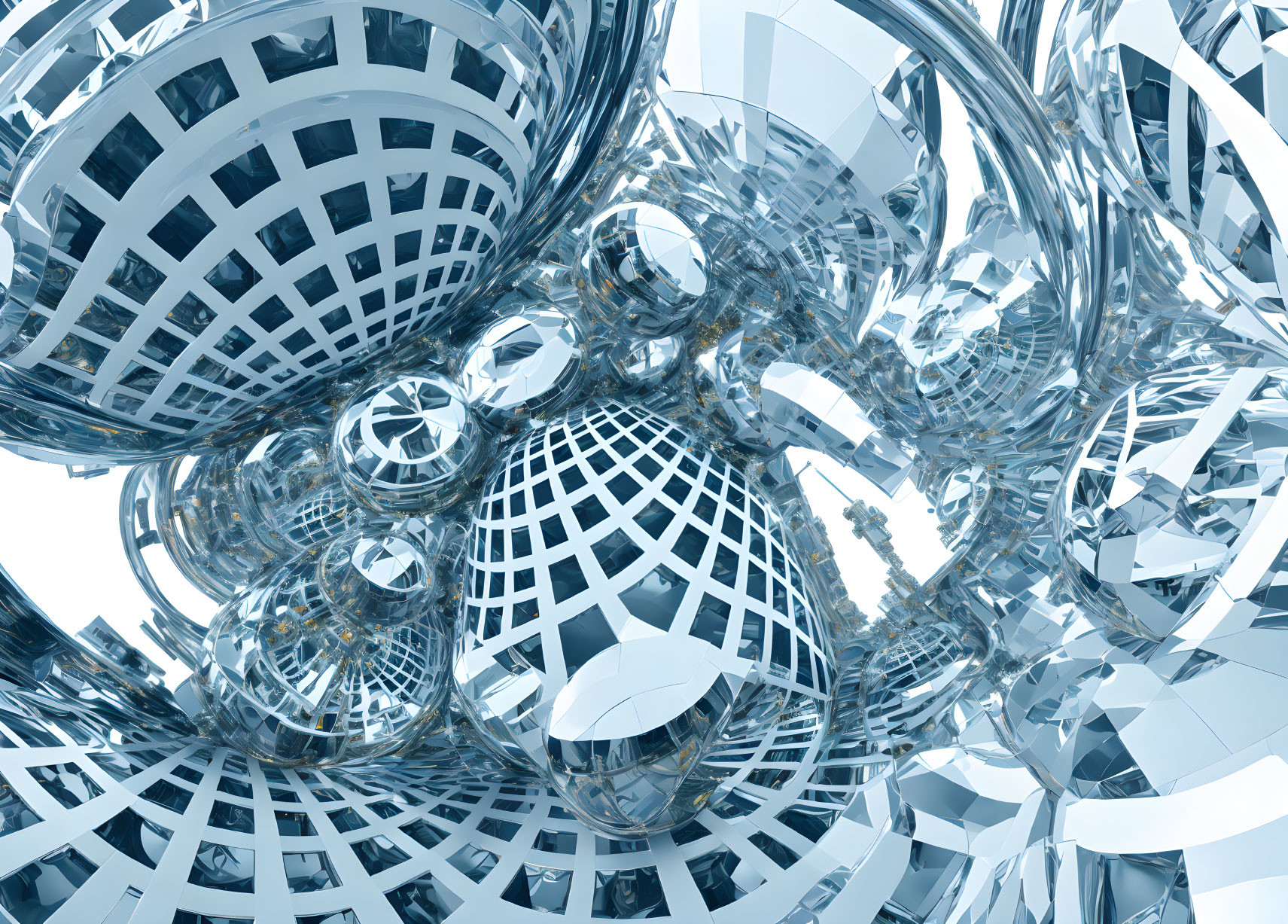 Reflective spheres and lattice structures in abstract 3D render