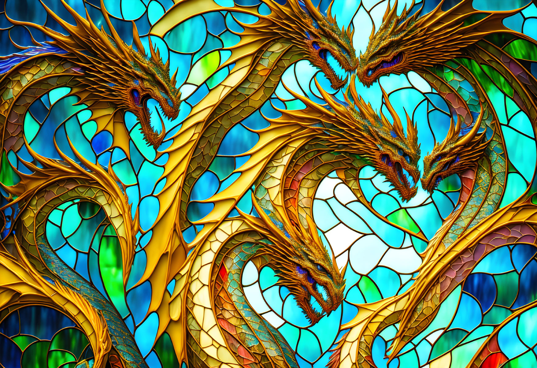 Colorful Stained Glass Dragons Illustration
