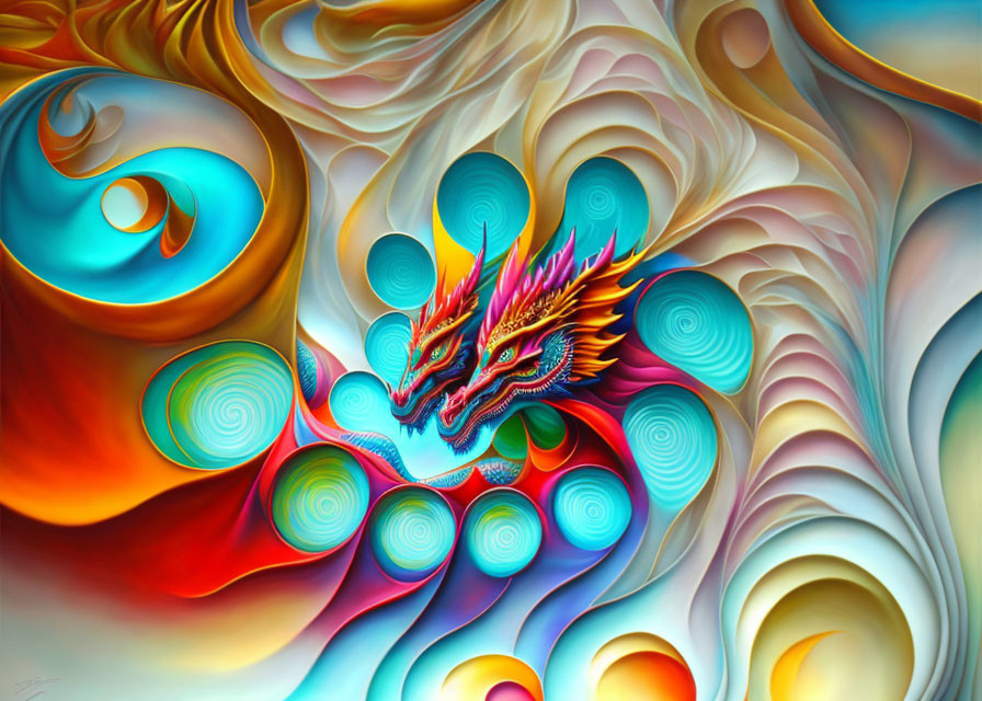 Abstract digital artwork: fiery-winged creature in vibrant colors