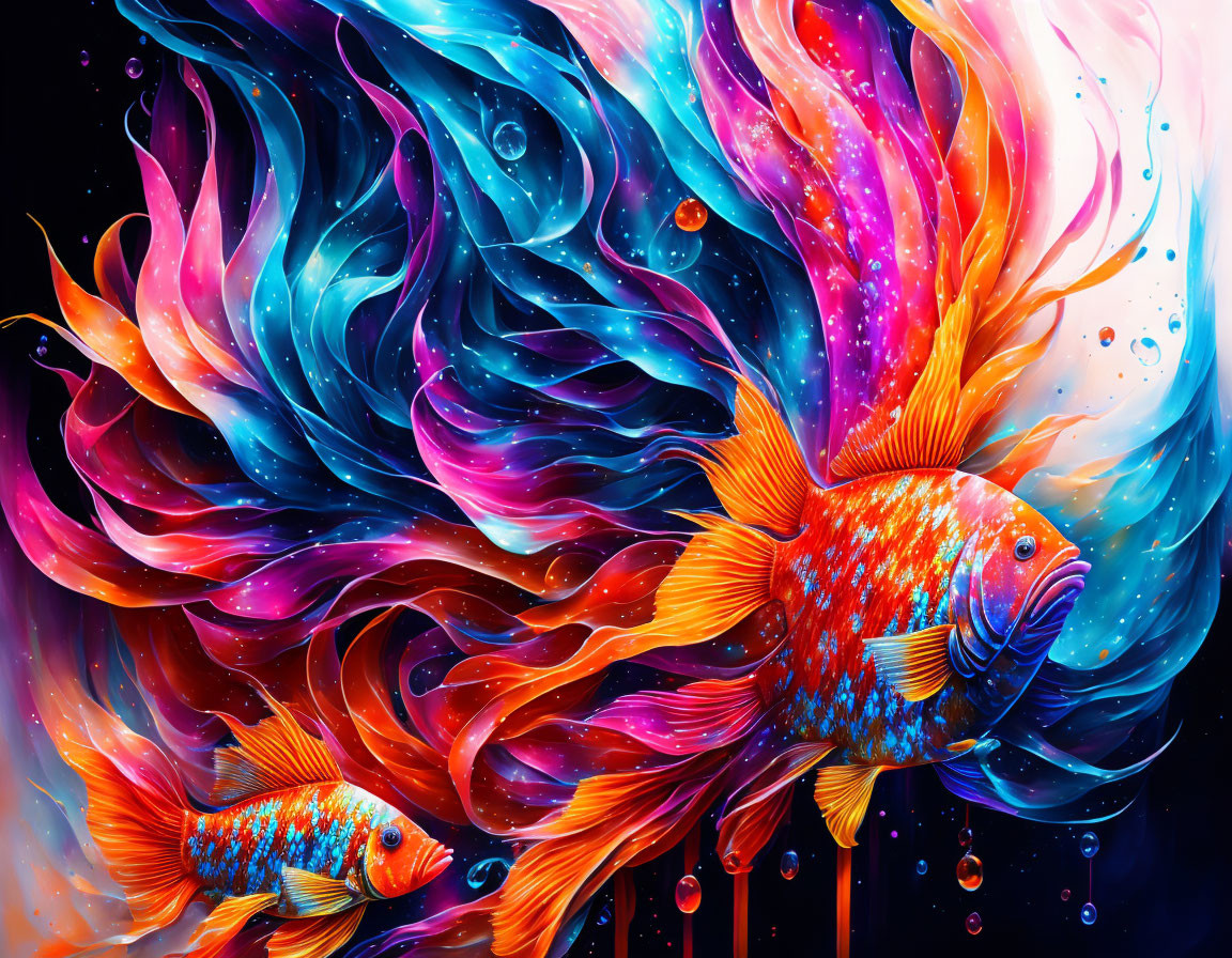 Colorful Betta Fish Digital Art in Abstract Aquatic Scene