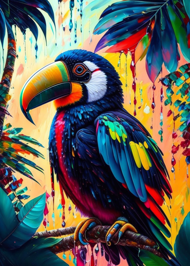 Colorful Toucan Illustration with Tropical Background