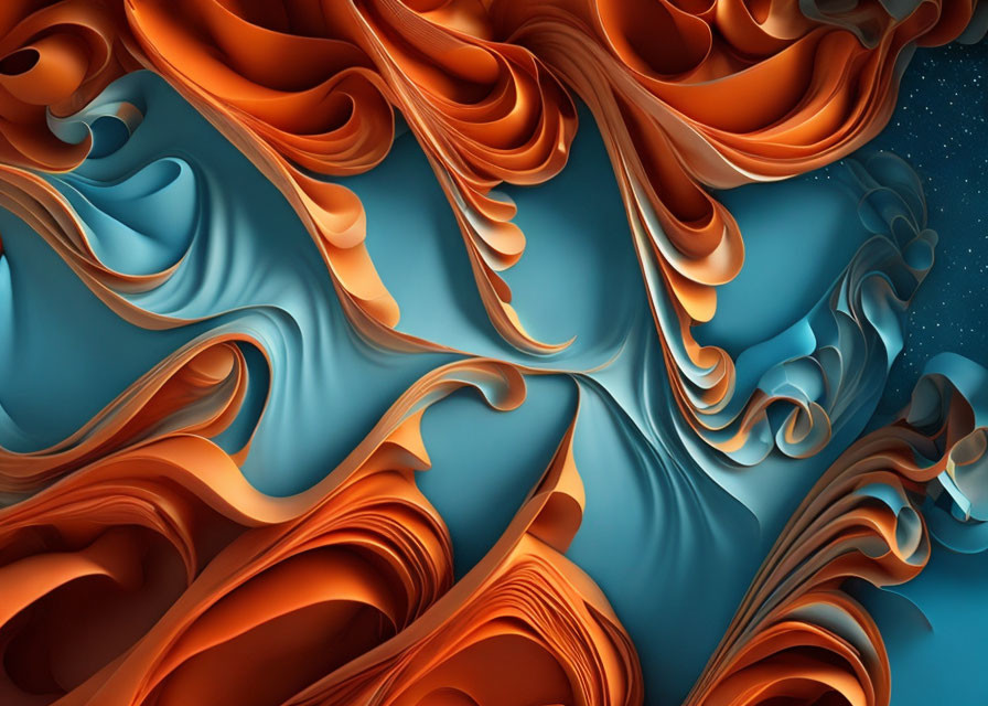 Interlacing Orange and Blue Wavy Pattern on Dark Background