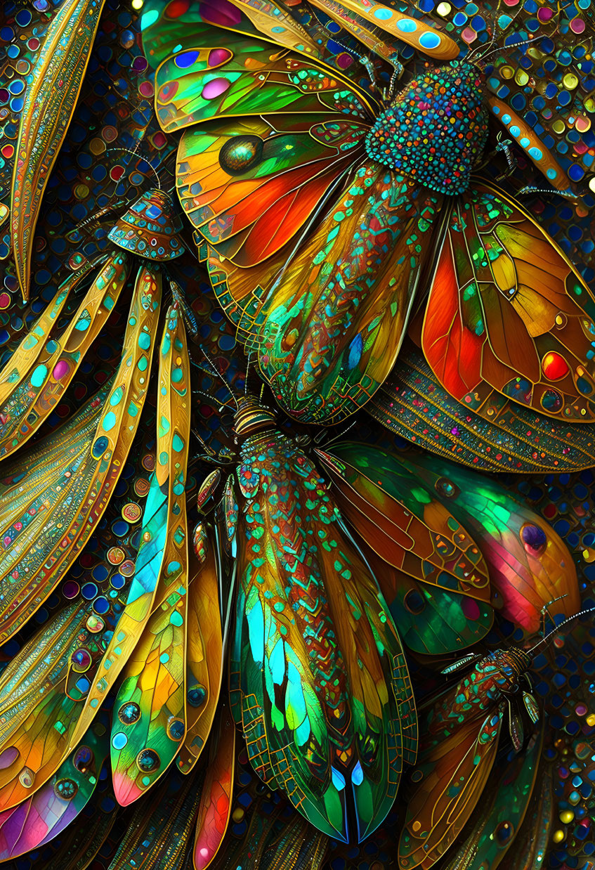 Colorful Butterflies Illustration on Dark Background