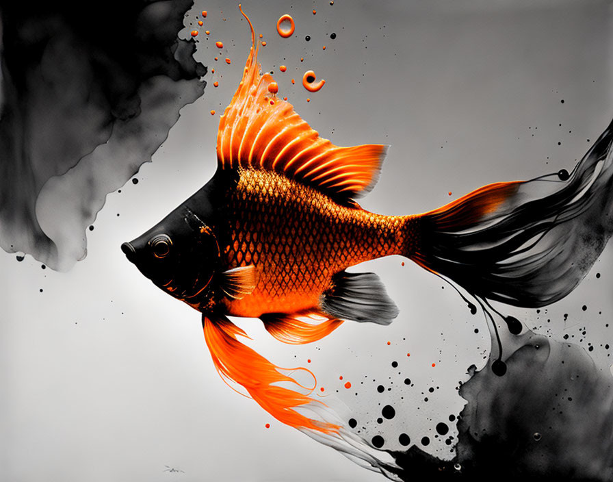 Colorful Fish Swimming in Dynamic Grayscale Background