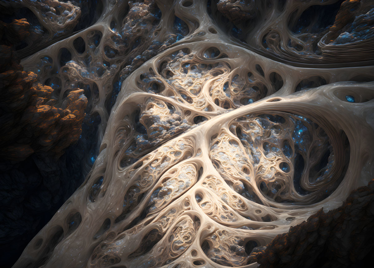 Intricate Fractal Patterns: Swirling Organic Shapes in Brown & Blue