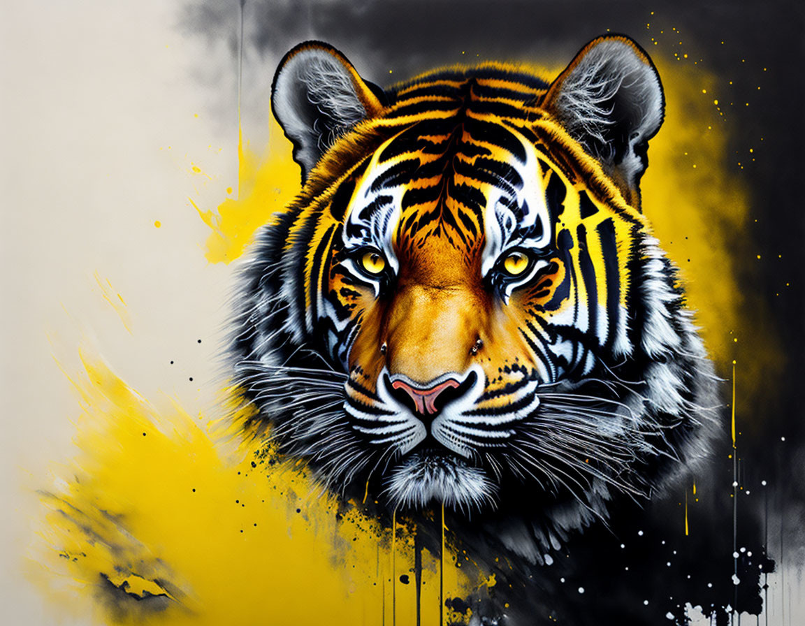 Vibrant tiger face graffiti painting on abstract background