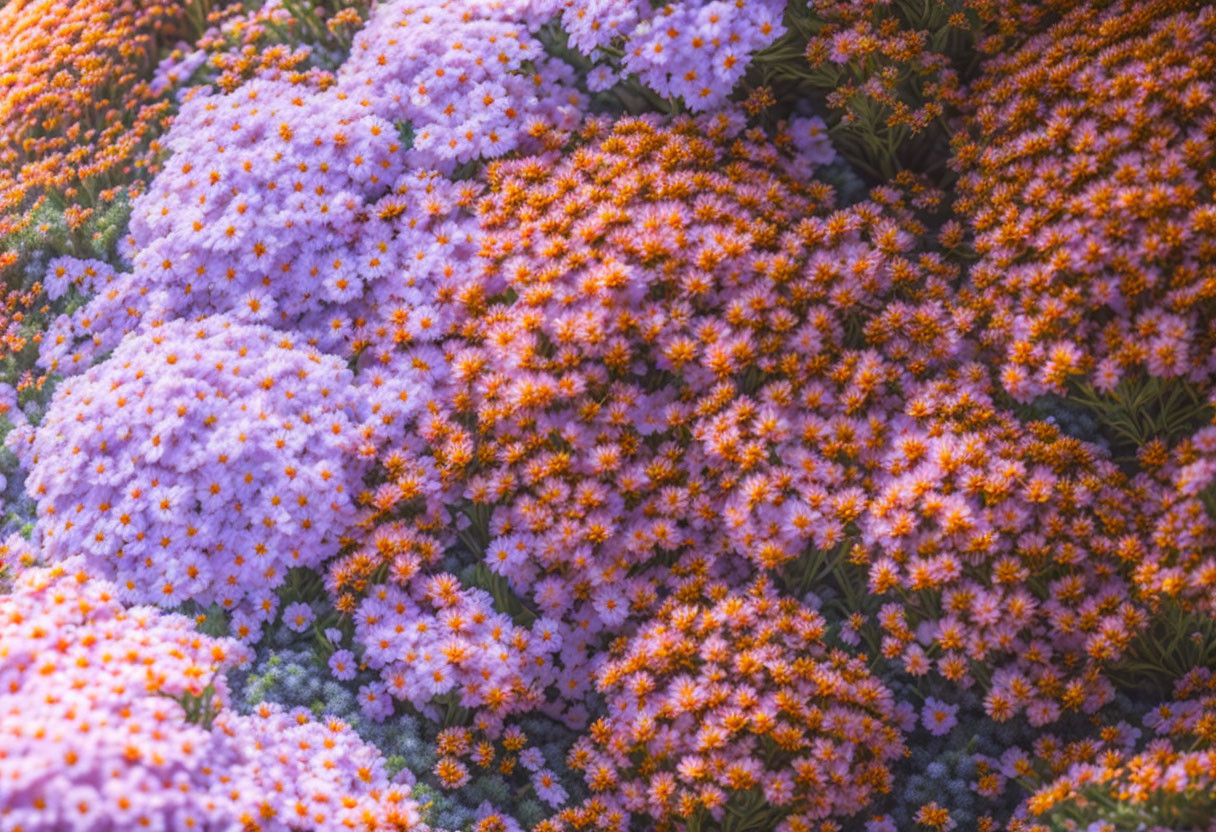 Cluster of Vibrant Purple and Pink Flowers Blooming Together