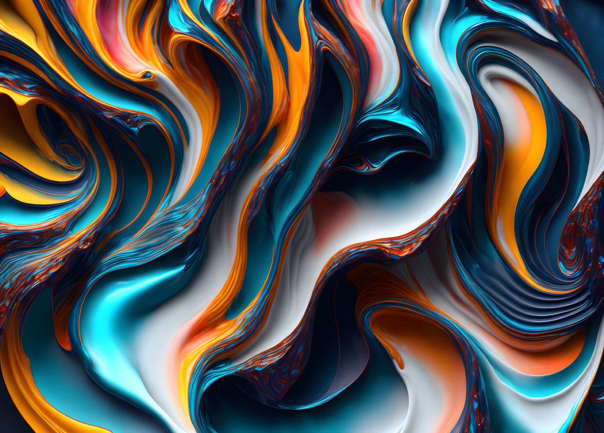 Colorful Abstract Swirls in Blue, Orange, and White Fluid Art Pattern