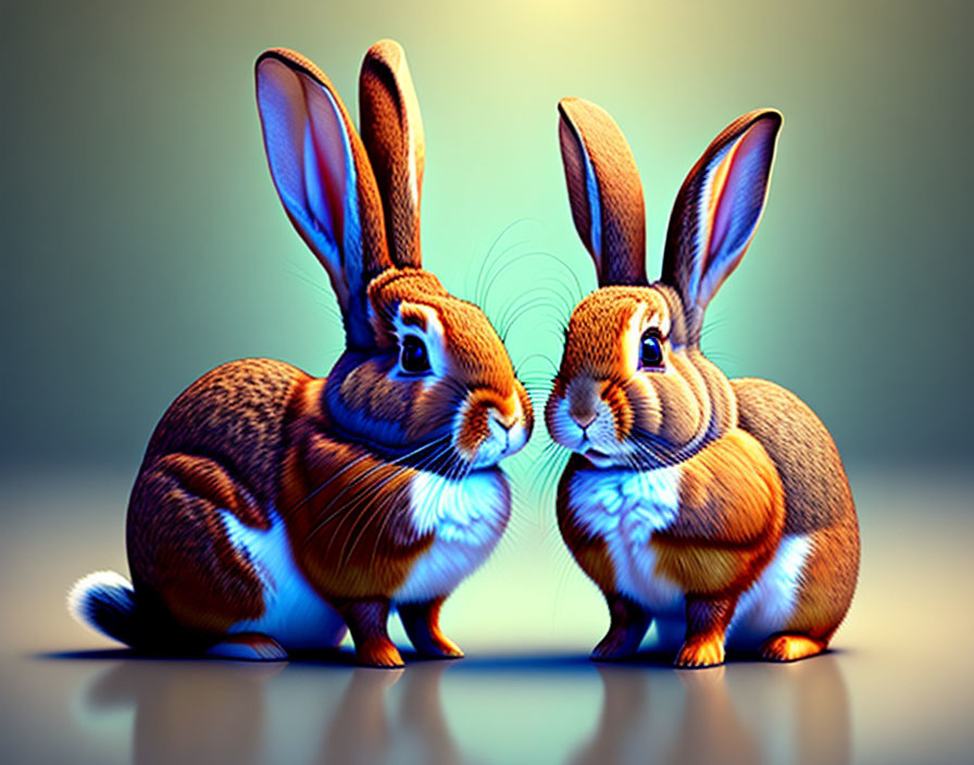 Stylized cartoon rabbits with large ears on gradient background