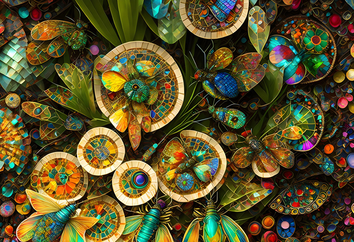 Colorful Butterfly Digital Artwork with Kaleidoscopic Designs